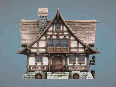 Medieval Fantasy House - Old Village Cottage  PM-22 Low-poly 3D model