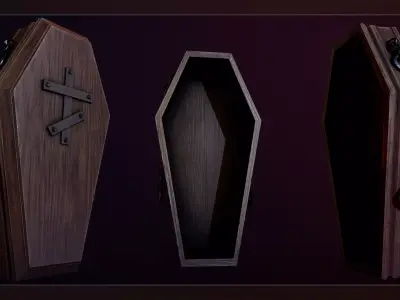 Coffin and Shovel for AAA Games Low-poly 3D model