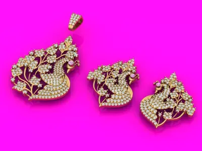 peacock pendant and earring 3D print model