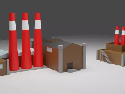 Factory with chimneys Free low-poly 3D model