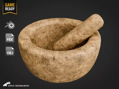 Ancient Stone Mortar And Pestle Low-poly 3D model