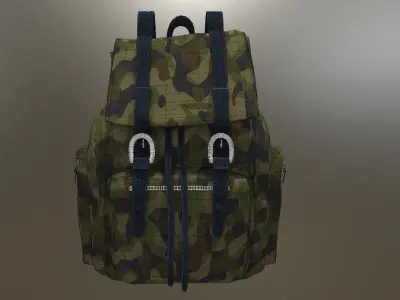 Military camouflage backpack  Low-poly 3D model