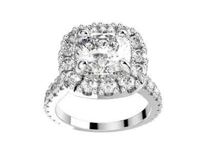 Halo Diamond Cushion Cut Engagement Ring CAD Design-O-1-109 3D print model
