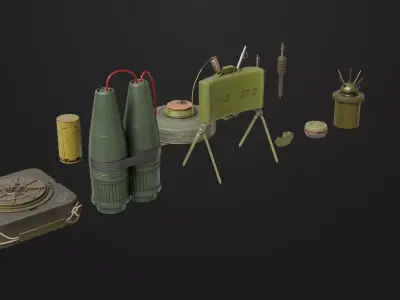 Mine Bomb Collection Single Mat All PBR Unity UE Textures Low-poly 3D model