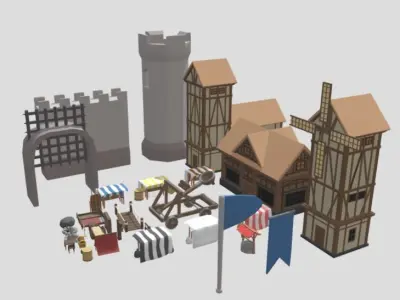  Low Poly Medieval Castle Pack 3D model