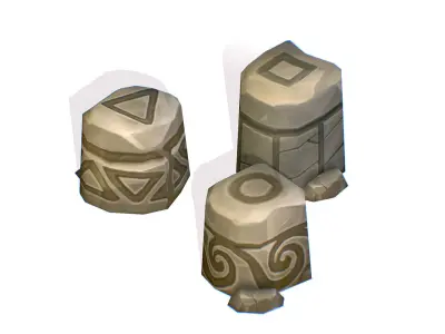 Handpaint Cartoon Stone Memorial Totem Symbol Low-poly 3D model buy