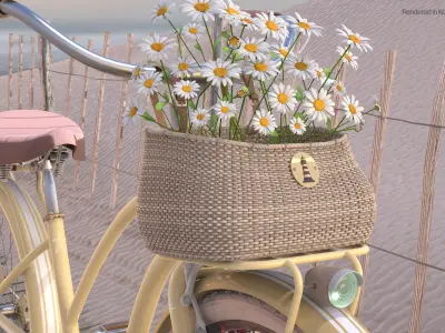 Beach cruiser bicycle with daisy basket and beach scene 3D model