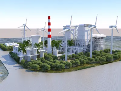 Wind power station - inside the power plant 3D model