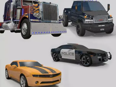 4 Road Transformer vehicles Pack 3D model