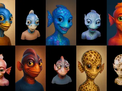 Head Fish bundle 15 pack 66 glb 3D model