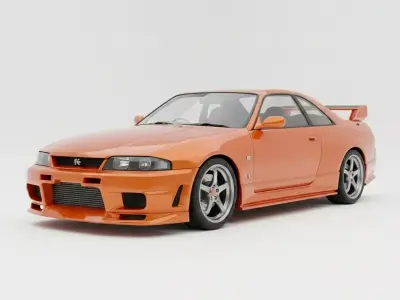 Modified Nissan Skyline GT-R R33 in Sunset Orange Metallic Low-poly 3D model