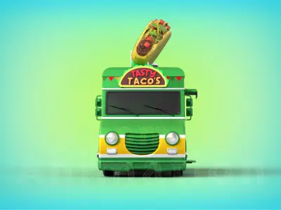 Game Ready Taco Truck with PBR textures Low-poly 3D model