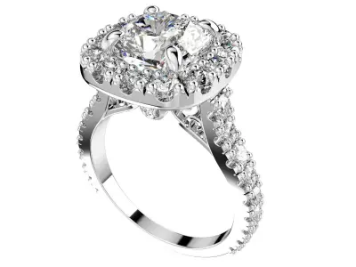 Halo Diamond Cushion Cut Engagement Ring CAD Design-O-1-109 3D print model