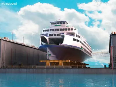 Large Ship in Floating Drydock 3D model