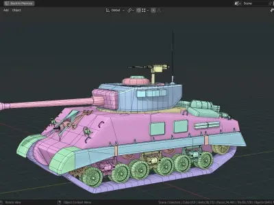 Sherman m4a3e8 easy eight Tank Base Mesh Low-poly 3D model