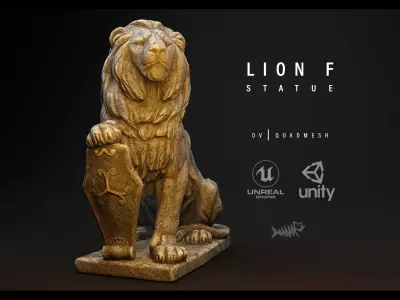 Lion Statue F PBR 4K Low-poly 3D model