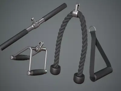 Gym Equipments Push Pull Handle Bar Cable Rope Low-poly 3D model