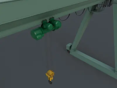 PBR Single Girder Gantry Crane V1 - GREEN LIGHT Low-poly 3D model
