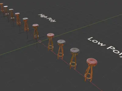 Vintage Bar Seat Stool Classic Style with PBR options  Low-poly 3D model