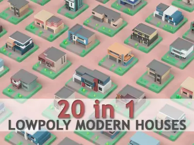 Low Poly Modern House Pack - 20 Houses low poly Free low-poly 3D model