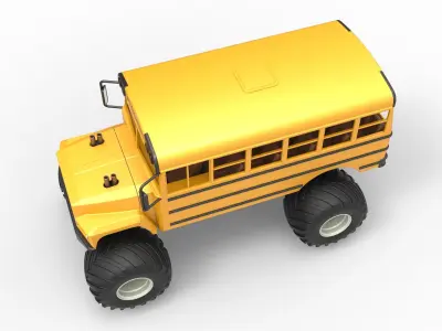 Vintage School bus Monster Truck Scale 1 to 25 3D print model