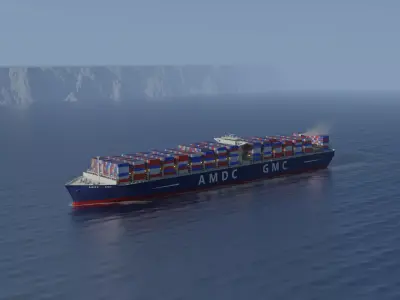 Complete Cargo Ship and Ocean Simulation Low-poly 3D model