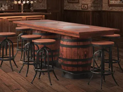  Barrel Base Bar Table with Industrial Bar Stools Brown 