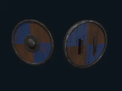 Stylized Medieval Shield - Round Shield - Wooden Shield Low-poly 3D model