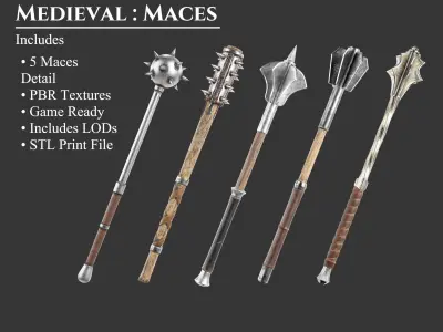 Medieval Collection Weapons Maces 3D Model Pack purchase
