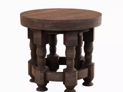 Wooden Round Table 04 3D model