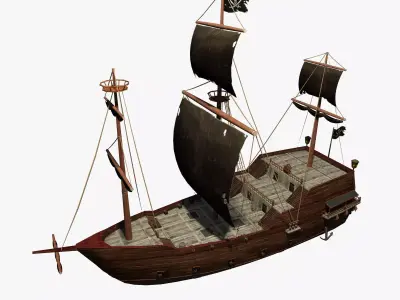 Giant Pirate Ship with interior and props Low-poly 3D model