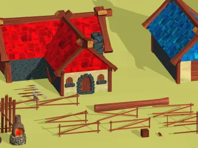 Farm Town Pack Low Poly  For Games Low-poly 3D model