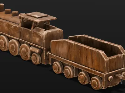  Wooden Train 3D Model  Low-poly 3D model