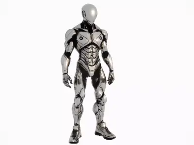 Polished Silver Muscular Humanoid Robot 3D model