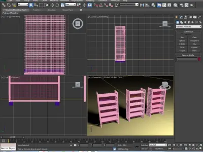 bookcase different colored bookshelves in row 3D model