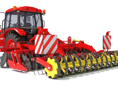 Tractor with Compact Disc Harrow 3D model purchase