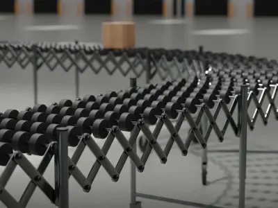 Extendable Skate Wheel Conveyor rigged for custom layout 3D model