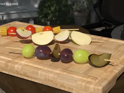 Picnic Fruit Snack on Wooden Skewer Collection 3D model