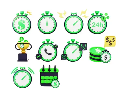 Time Management 3D Icons Low-poly 3D model