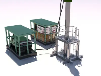 Hydraulic Hammer with Powerpack and Compressor 3D model