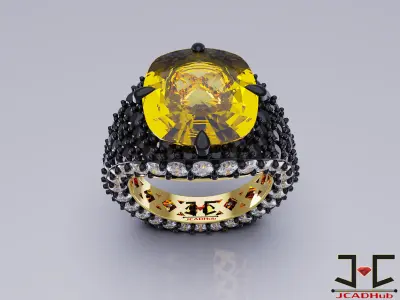0228 - Antique Vintage Black Zircon Ring - JCADHub 3D print model