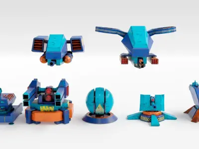 Stylized turret and jet Low-poly 3D model