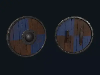 Stylized Medieval Shield - Round Shield - Wooden Shield Low-poly 3D model