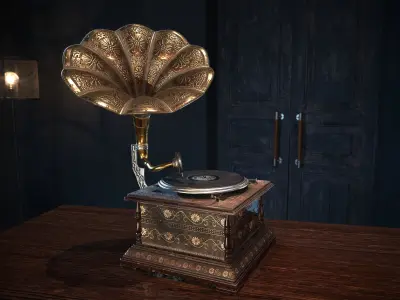 Antique Gramophone PBR Game-Ready Low-poly 3D model