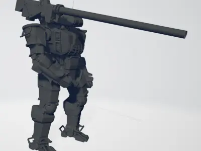 Futuristic mech with mounted tank canon 3D print model