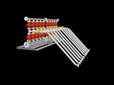 Colector 4 x 6 pipe system with pipes Free 3D model
