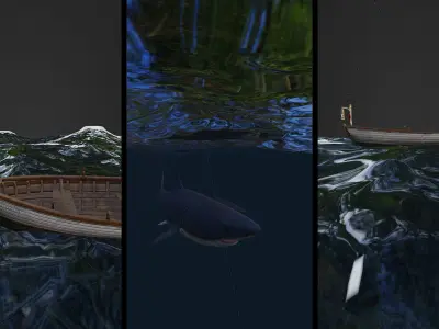 A boat in the middle of a storm in the ocean CGI 3D model
