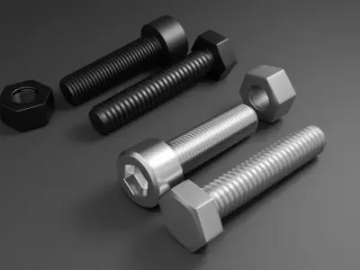 Low Poly Nuts on Bolts  3D model Low-poly 3D model