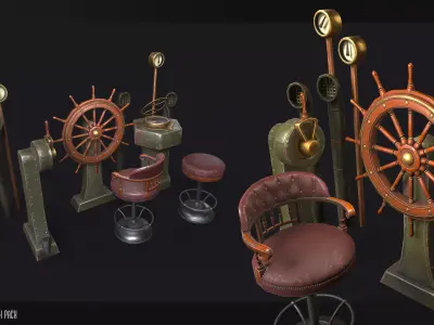Steampunk Ship Furniture Model Pack Game Ready Kitbash Textured Low-poly 3D model