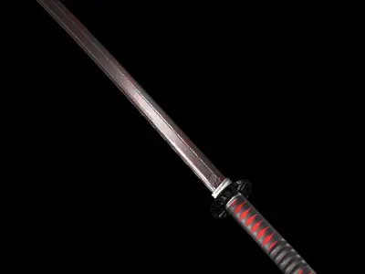 Black Bloodstained Katana Sword Blade Low-poly 3D model